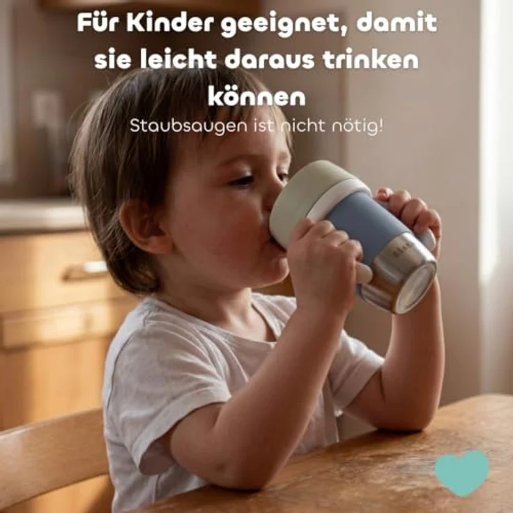 Béaba, Edelstahl-Lernbecher Click & Drink – 360°-Becher ohne Ventil, auslaufsicher, kippsicher, mitwachsend, 1-Klick-Öffnung, Baby- und Kinderbecher, 240 ml, Kiesel – Bild 4