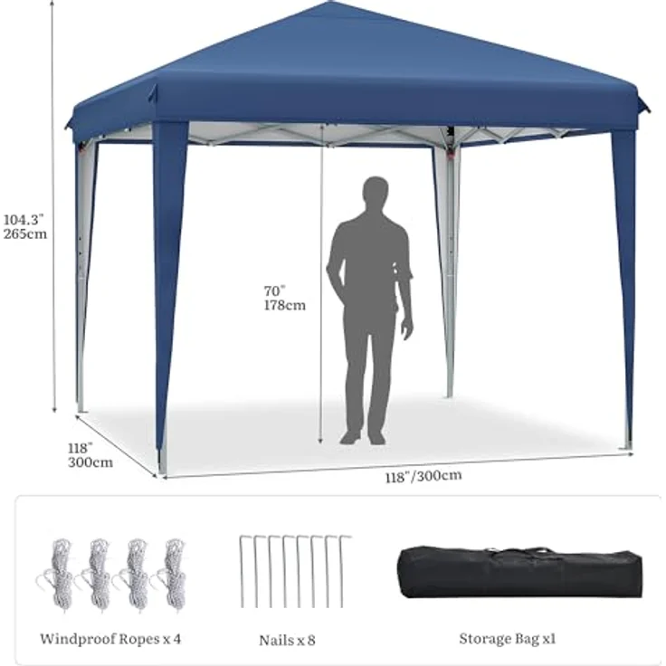 YITAHOME Pavillon 3 m x 3 m, Pop-up-Zelt mit Aufbewahrungstasche, 4 x Sandsäcke,vollständig wasserdicht, zusammenklappbarer Unterstand für Hochzeiten, Partys im Freien, Camping(blau) – Bild 2