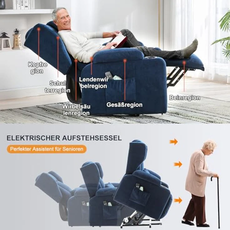 COMHOMA Massagesessel Relaxsessel Aufstehhilfe Massagesessel mit Stoffoberfläche, Massagefunktion, elektrisch verstellbar – Bild 7