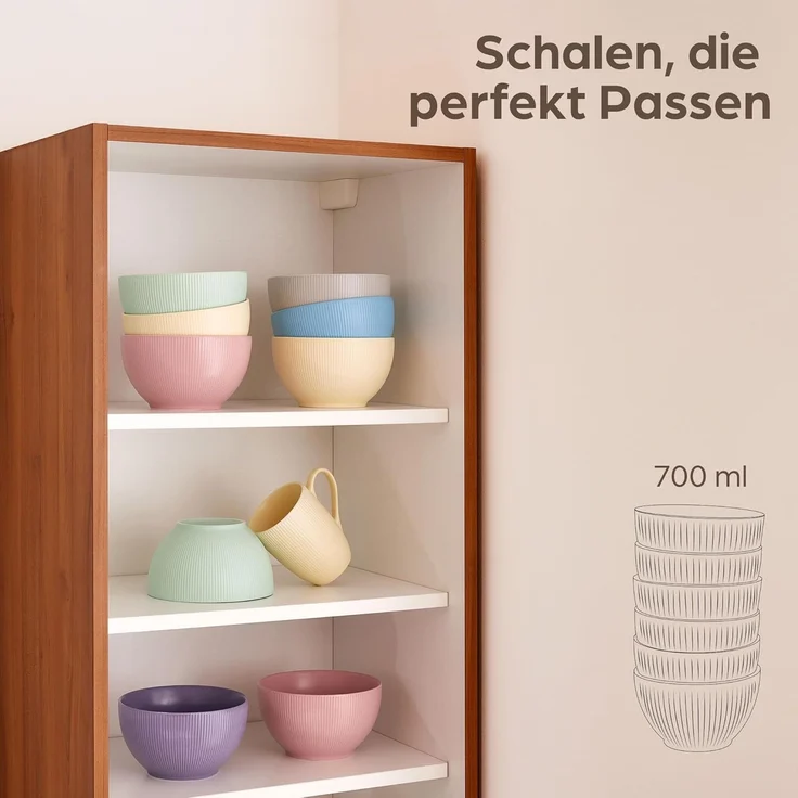 Praknu Müslischale Müslischalen Set - Keramik Bunt - 6er Schalen Set - Große Müsli, Keramik, (6er Set, 6-tlg), Mikrowellengeeignet - Müsli Snackschale Schüsseln – Bild 5