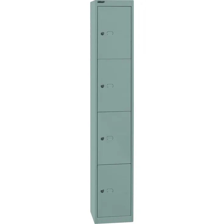 Bisley Garderobenschrank Office mit Schloss aus Stahlblech, 4 Fächer - Spind abschließbar für Sportzeug, Kleidung & Co. - Tiefe: 30,5 cm - Farbe: silber, CLK124-355