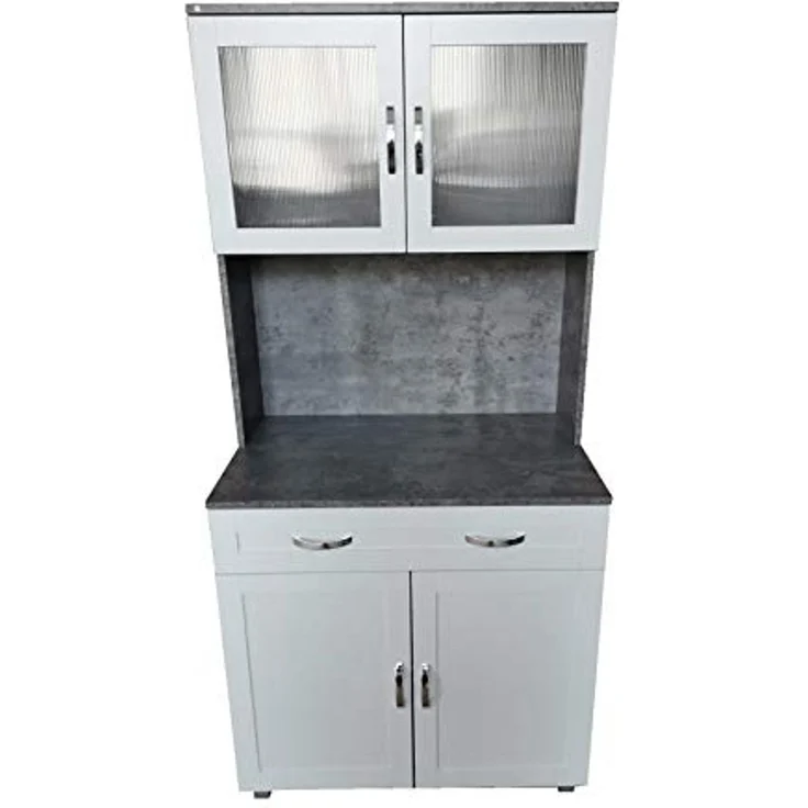 HTI-Living Hochschrank Küchenbuffet mit Glasteil Beton Weiß Blanca (Stück, 1-St, 1 Schrank) Küchenschrank Hochschrank – Bild 1