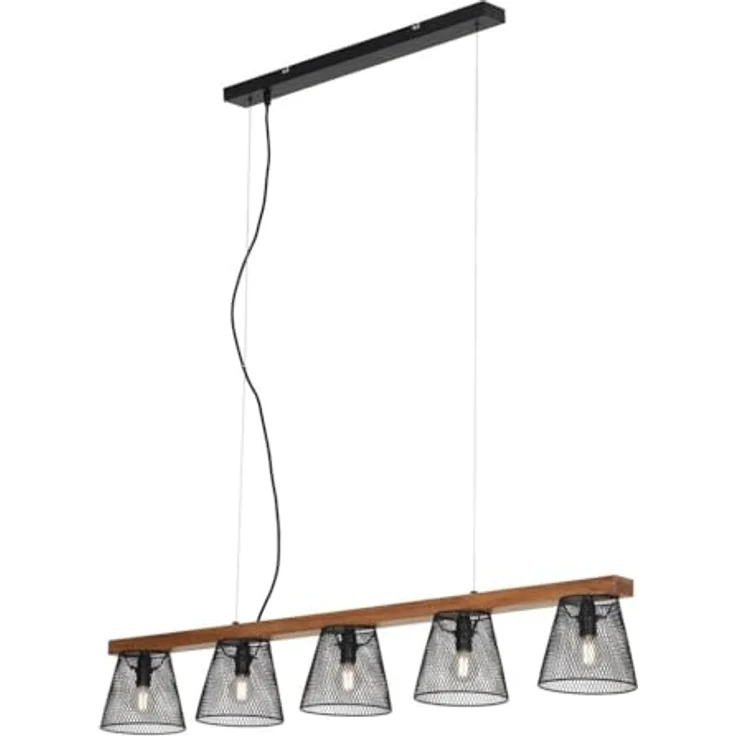 Briloner Pendelleuchte TAUNUS, 5-flammige Hängelampe mit Holz-Metall-Design, schwarz, exkl. 5x E14, 25 W, 110 x 15 x 136 cm – Bild 1
