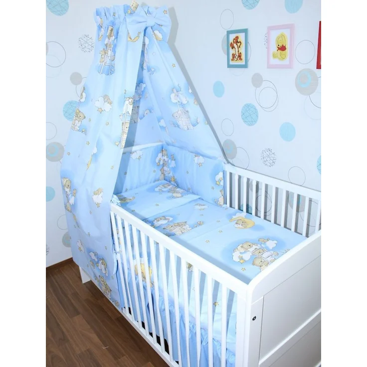 Primawela Babybettwäsche Baby Bettset- 6 teiliges Set mit Vollstoff Himmel Bettwäsche Nestchen – Bild 1