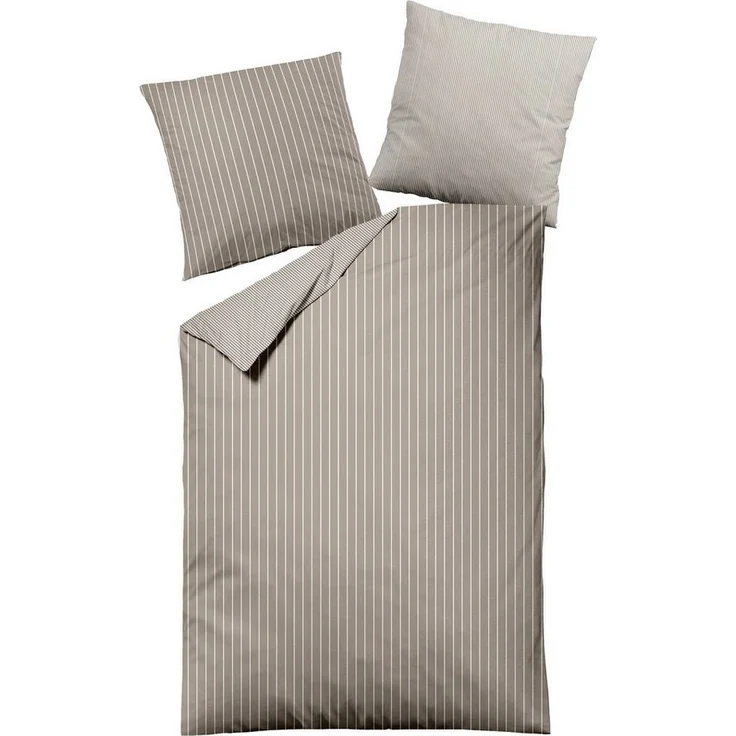 MONDO Bettwäsche DENALA, Taupe, Baumwolle, Streifen, Satin, 2 teilig, mit Reißverschluss, 135 x 200 cm – Bild 1