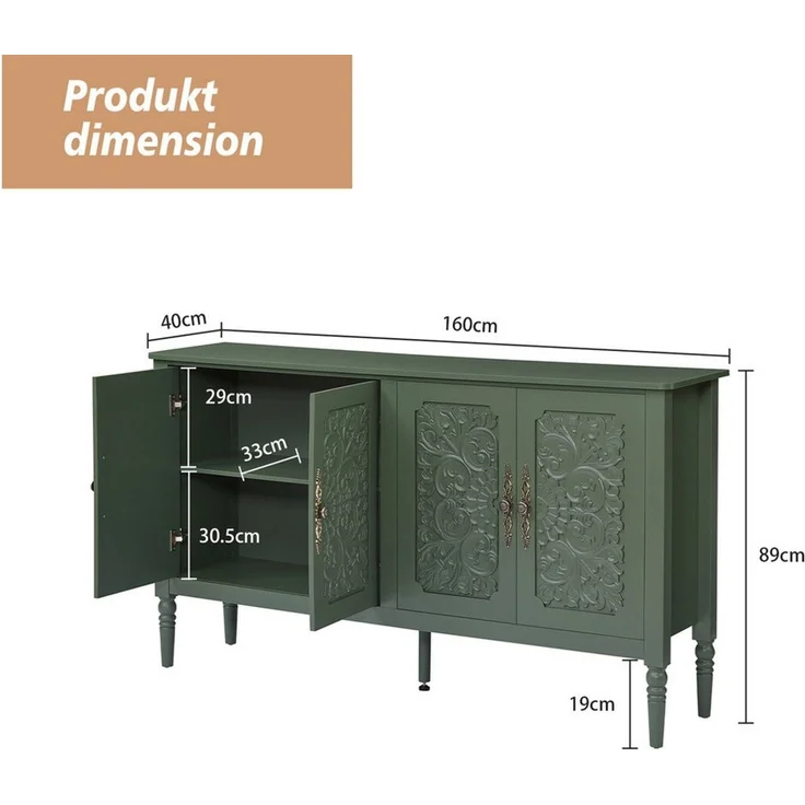 Fine Life Pro Sideboard Sideboard Vintagegrün, Relief-Schnitzerei, abgerundete Ecken – Bild 2