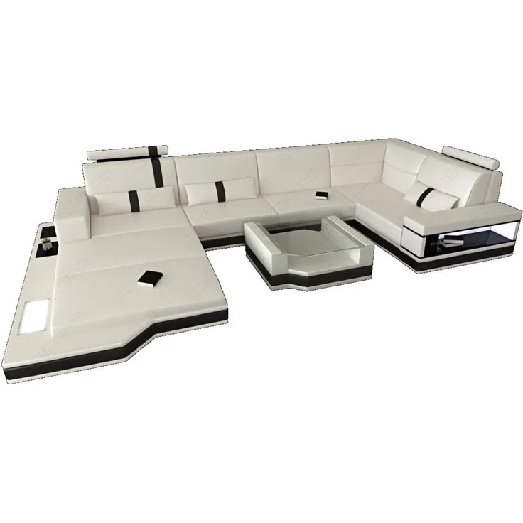 Sofa Dreams - Ledersofa Wohnlandschaft Messana - Echtleder - weiß-schwarz - Rechts – Bild 9