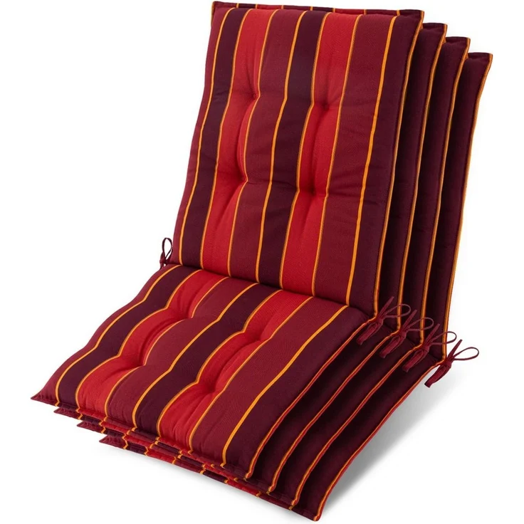 Beautissu Sitzauflage 4er Set Niedriglehner Auflage Sun-NL 100x50x8cm Rot-Gestreift, 8cm Dicke Gartenstuhlauflage mit Befestigung UV-Lichtechtheit 5 – Bild 1