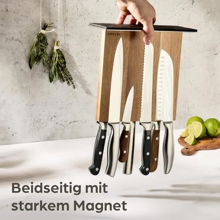 Praknu Magnet-Messerblock Messerblock magnetisch ohne Messer – Moderner Küchen Messerhalter (1tlg), Aus FSC-Akazienholz: Für 10 Messer, Rutschfest, beidseitig Magnetisch – Bild 3