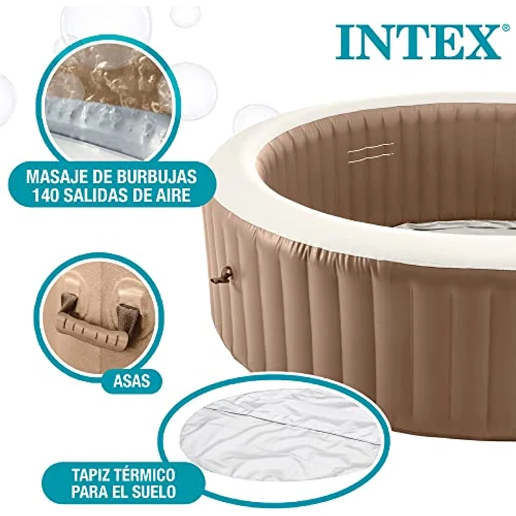 Intex Bubble Massage Purespa, Aufblasbarer Whirlpool für 6 Personen, 1098 L, braun, mit Blasenstrahl-System – Bild 4