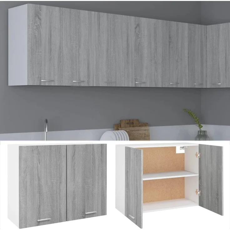 vidaXL Hängeschrank, Wandschrank für Küche, Küchenschrank mit viel Stauraum, Schwebeschrank Schrank Küchenmöbel, Grau Sonoma Holzwerkstoff – Bild 4