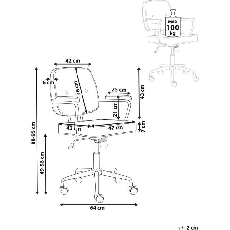 Schreibtischstuhl PAWNEE Stoff Goldbraun – Bild 2