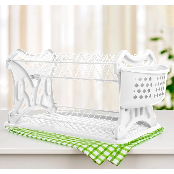 DanDiBo Abtropfgestell Geschirr 2 Etagen Weiß Abtropfständer PK52 Abtropfkorb Abtropfgitter Abtropfschale Tellertrockner mit Untersetzer und Besteckkorb – Bild 2