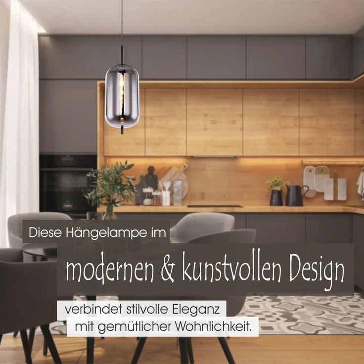 Hängelampe Esszimmer Hängeleuchte Wohnzimmer Rauchglas Pendelleuchte Küche – Bild 3