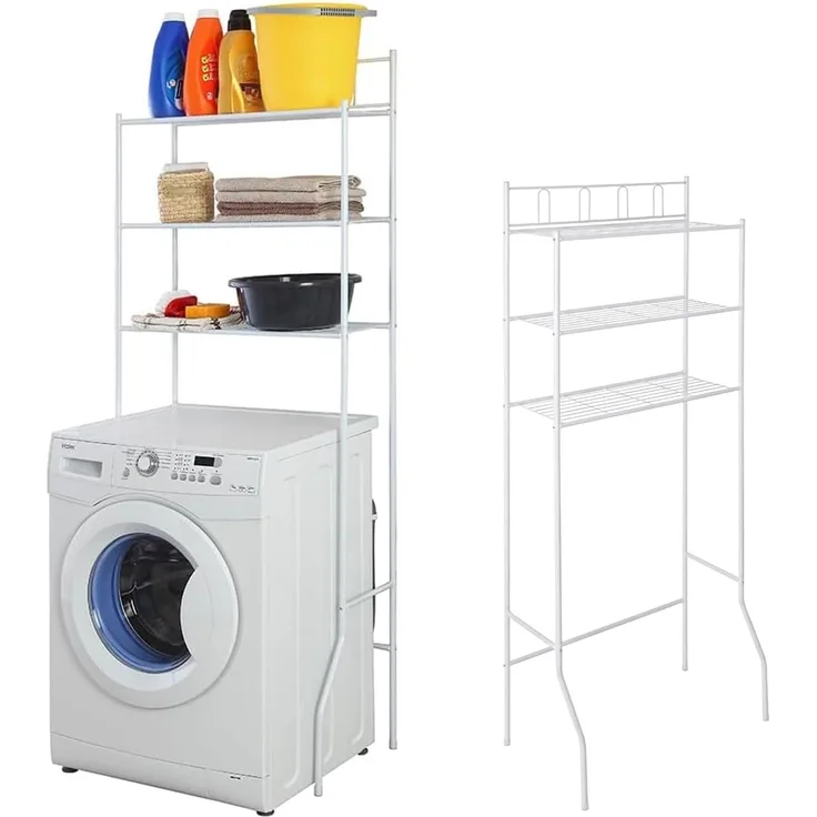 Avilia Weißes Regal mit 3 Etagen, platzsparend, kippsicher, ideal für Waschküche und Badezimmer, aus Stahl, 66 x 26,5 x 177 cm, Weiß
