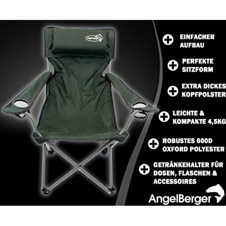 Angel-Berger Luxus Faltstuhl Klappstuhl mit Getränkehaltern Polster und Armlehnen Grün – Bild 5