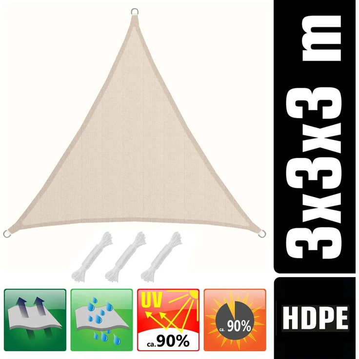 3x3x3m UV Sonnensegel Sonnenschutz Atmungsaktiv Ivory – Bild 2