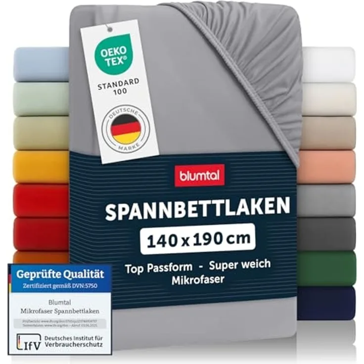 Blumtal® Spannbettlaken 140x190 cm - Bettlaken 140x190 aus Microfaser - Oekotex zertifiziertes Spannbetttuch 140x190 - Spannbettlaken 140x190 / Spannleintuch 140x190 - Bettlaken - Fitted Sheets - Grau