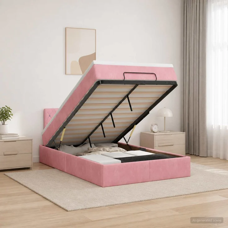 vidaXL Ottoman Bett mit Matratze mit Kopfteil Rosa 120 x 200 cm Samt 3457646 – Bild 1