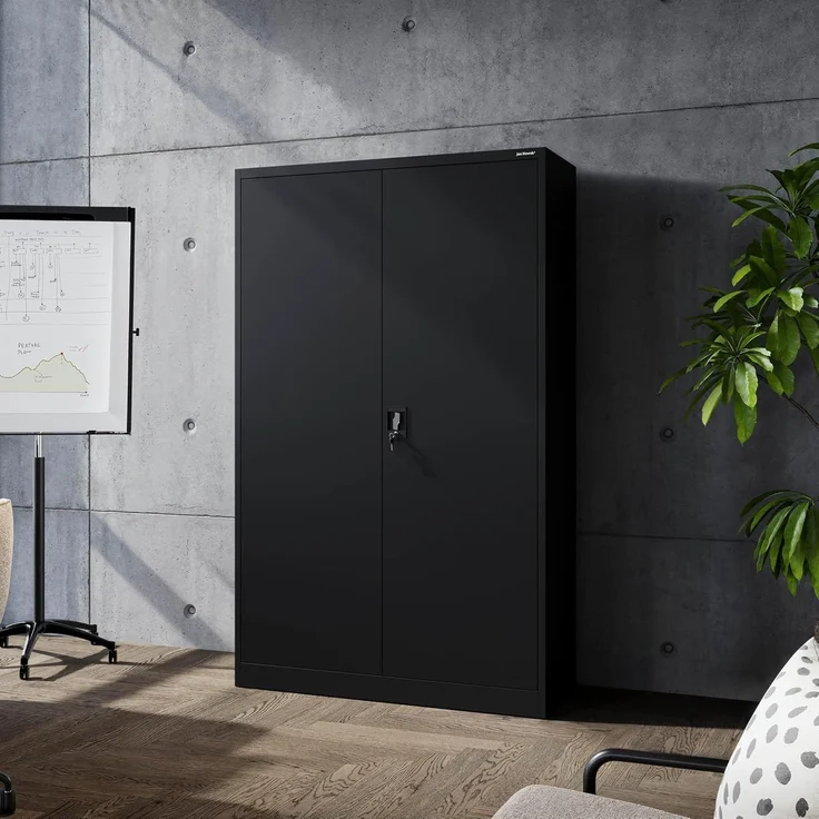 Jan Nowak Metallschrank Jan II 185 x 115 x 40 cm - Aktenschrank abschließbar mit 2 Türen, Mehrzweckschrank mit 5 Ebenen, Büroschrank aus Stahlschrank mit Pulverbeschichtung - Schwarz – Bild 2