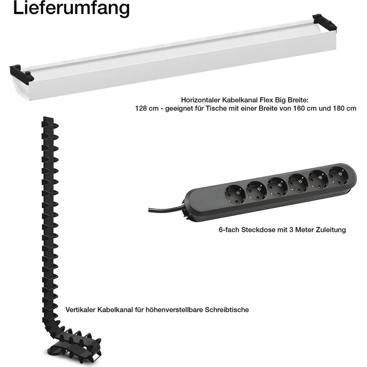 ASSMANN Horizontaler Kabelkanal Flex-big + Vertikale Kabelführung + 6-fach Steckdose Signalweiß 128 x 16 x 10 cm Metall – Bild 5