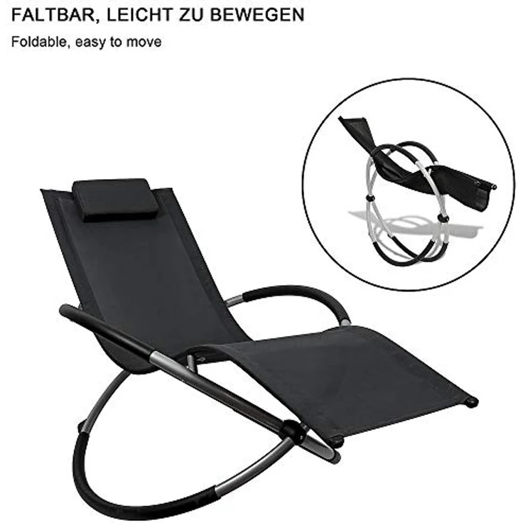 Mucola Relaxliege XXL Beige klappbar bis 200 kg belastbar – Sonnenliege 160x80x90cm Schwungfunktion mit Kopfkissen | Gartenliege atmungsaktives Textilgewebe, Stahlgestell, für Garten und Balkon – Bild 6