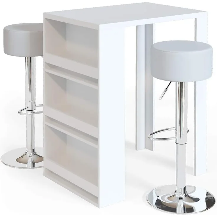 Bartisch-Set Weiß 57 x 80 cm mit 2 Barhockern Vicco