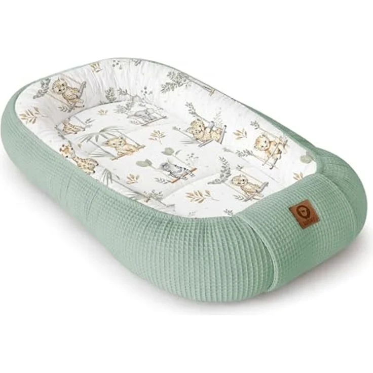 Babynestchen Neugeborene – Nestchen Baby aus Waffel Baumwolle & Baumwollstoff – Babynest für Babybett & Kinderbett – Baby Kokon Tragbar – OEKO-TEX – Zubehör für Babybett - Schaukeln und Mint – Bild 1