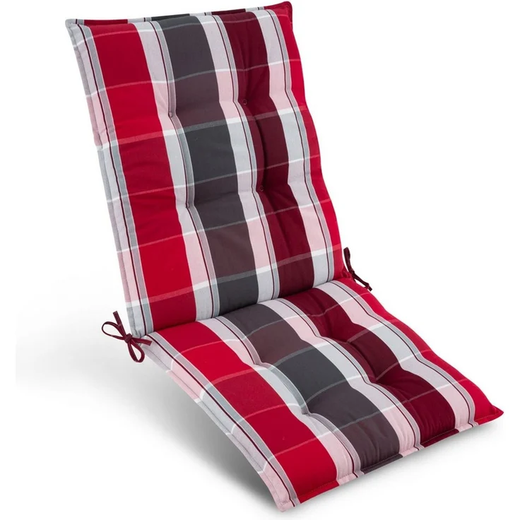 Beautissu Sitzauflage Premium Niedriglehner Sun-NL, 100x50cm, Rot-Anthrazit Gestreift, 8cm Dicke Gartenstuhlauflage mit Befestigung UV-Lichtechtheit 5 – Bild 1