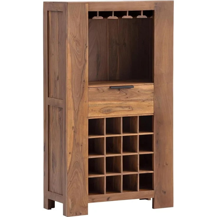 Highboard Osbon aus Massivholz mit Flaschenregal, Glasaufhängung und Schublade – Weinschrank für Wohnzimmer, Küche oder Hausbar – Bild 1
