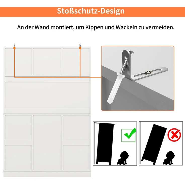 Sideboard 120x40x188 cm in Weiß, mit 4 Türen, 2 Schubladen, offenen Fächern und Weinregal – Bild 9
