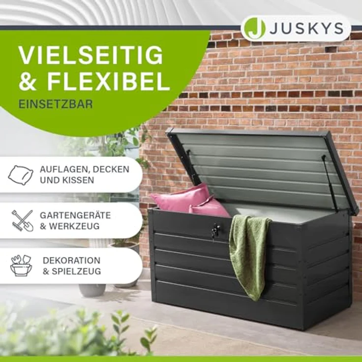 Juskys Metall Aufbewahrungsbox Limani 380 Liter - Outdoor Box - wasserdicht, abschließbar - Gartenbox, Auflagenbox, Kissenbox für Garten Anthrazit – Bild 6