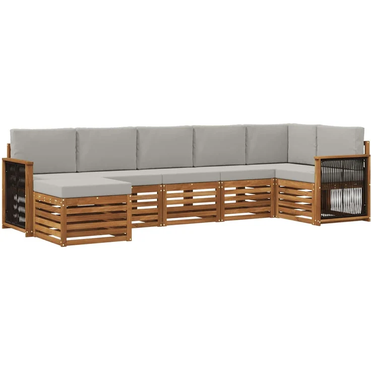 vidaXL Outdoor-Sofagarnitur 7 stk. 6-Sitzer Natur und Hellgrau 3384622 – Bild 2