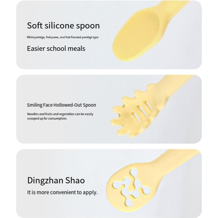 ABC 6-teiliges gelbes Baby-Trainingslöffel-Set aus lebensmittelechtem Silikon, geeignet für Babys ab einem Jahr zum selbstständigen Essen. Babylöffel in Dinosaurierform – Bild 2