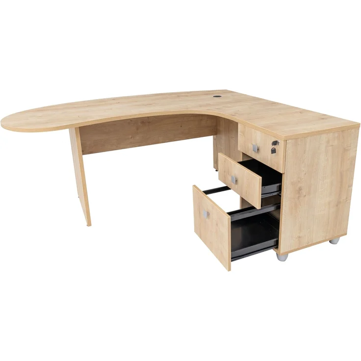 Winkelschreibtisch "Gela", Holzfuß, Saphir Eiche Dekor, 180 x 120 x 74 cm, inkl. Beistellcontainer, rechts gewinkelt – Bild 7