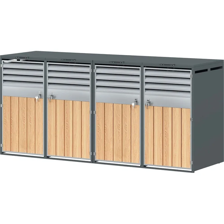 Mülltonnenbox, Mülltonnenverkleidung, 120L 240L, wetterfest, Container, Abfallbehälter, Tonnenhaus, Gartenbox, abschließbare Müllbox (4 Tonnen)