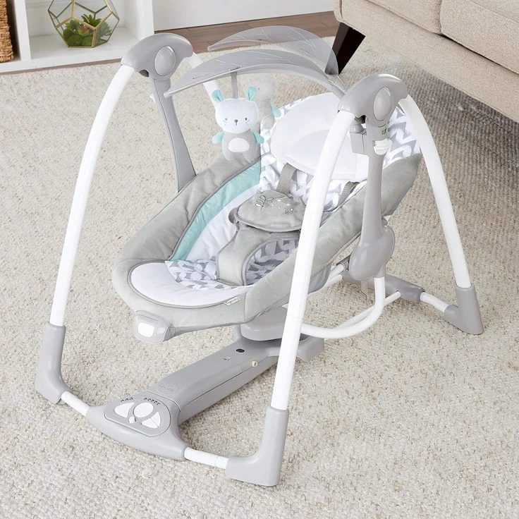 Ingenuity, Raylan 2 in 1 zusammenklappbare Babschaukel und -sitz, mit Vibrationen, automatischem Schaukeln und Melodien, Grau, 1 Stück (1er Pack) – Bild 13