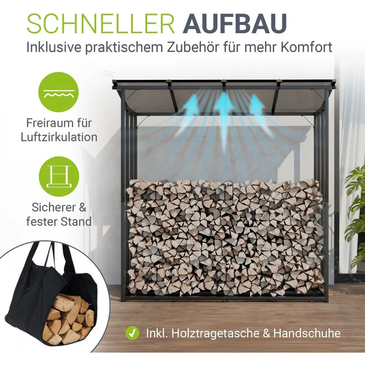 Juskys Kaminholzregal mit Dach - 185 cm, Metallregal für Brennholz, wetterfest, UV-beständige Plane, erhöhte Bodenfreiheit, Outdoor – Bild 6