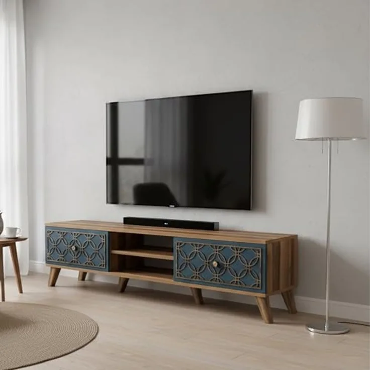 Dmora Tv-Möbel Atlux 180x35x44 cm Braun 2 Regale 4 Fächer