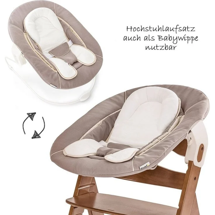 Hauck Hochstuhl Alpha Plus Walnut Newborn Set (Set, 4 St), Holz Babystuhl ab Geburt inkl. Aufsatz für Neugeborene & Sitzauflage – Bild 2