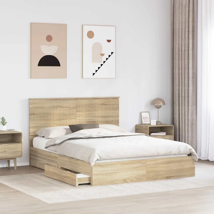 vidaXL Aufbewahrungsbett Sonoma-Eiche 150 x 200 cm Holzwerkstoff 3411196 – Bild 2
