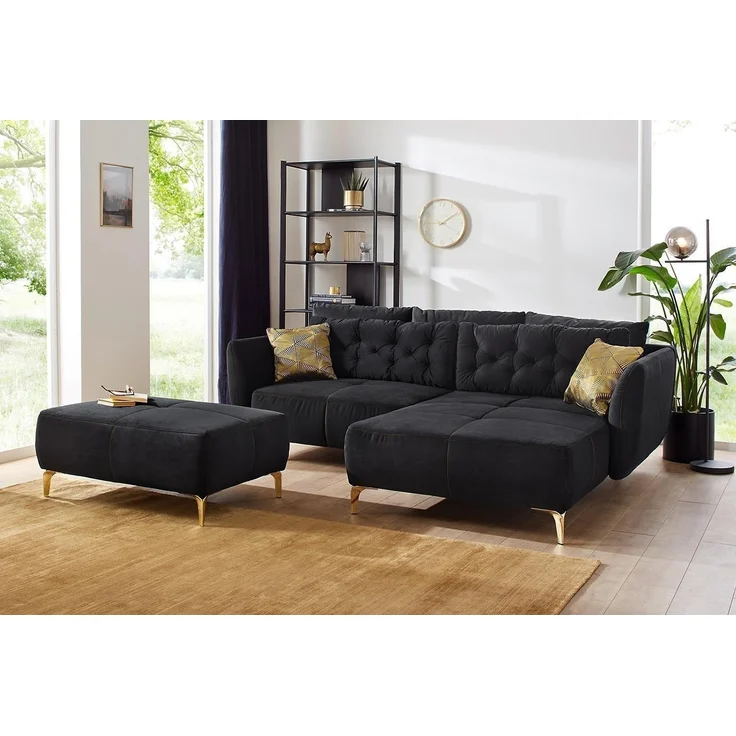 Wohnlandschaft Sayar / Salome, Polyester, Stoff, Schwarz, 251 x 90 x 186 cm – Bild 3