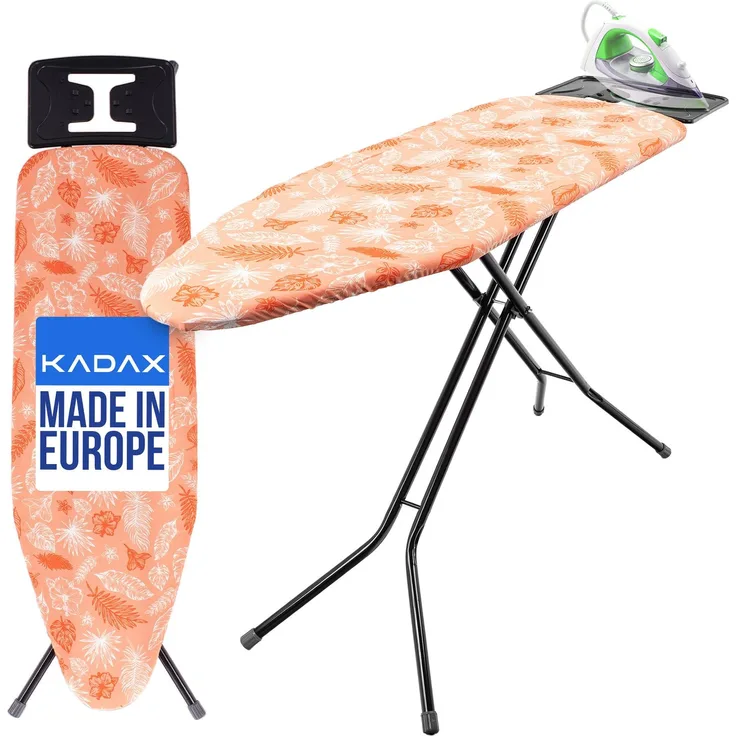 KADAX Bügelbrett 120x38 cm, klappbarer Bügeltisch mit stabiler Stahlkonstruktion, hitzebeständigem Bezug und Ablage für Bügeleisen, höhenverstellbar (Orange)