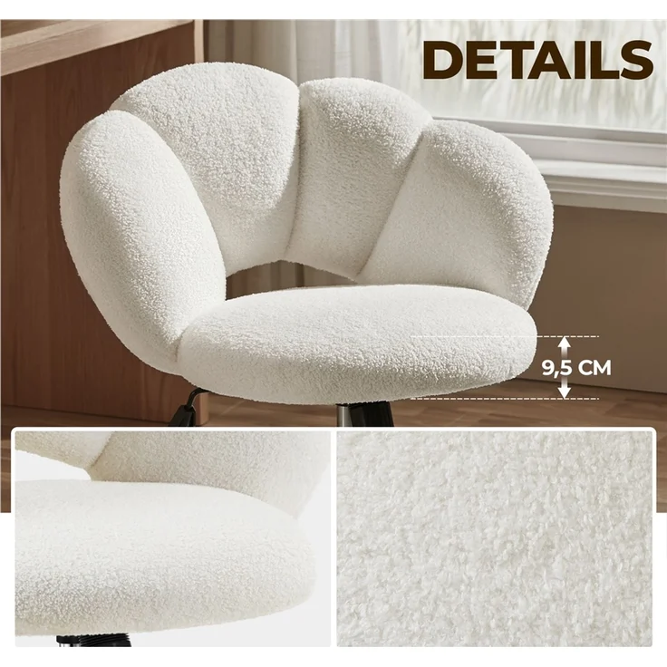 Yaheetech Drehstuhl mit Schaukelfunktion, Höhenverstellbar (45,5 - 56 cm), Bouclé-Gewebe, Weiß – Bild 7