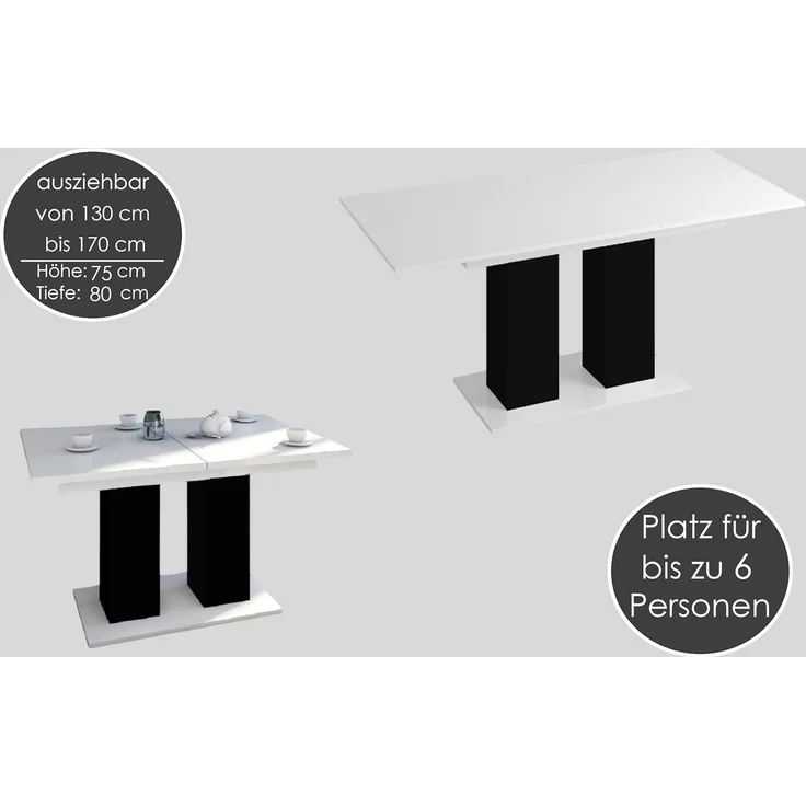 designimpex Esstisch Design Tisch DE-1 Weiß Hochglanz ausziehbar 130 bis 170 cm – Bild 5
