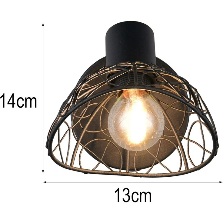 Wandstrahler YAKO Metall Schwarz mit Drahtgeflecht Lampenschirm, Höhe 14cm – Bild 4