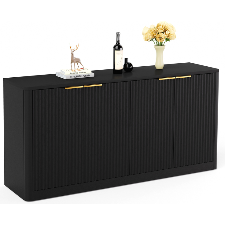 DESVIAE Sideboard mit 4 Türen 150x70,5x40 cm aus MDF Schwarz – Bild 7