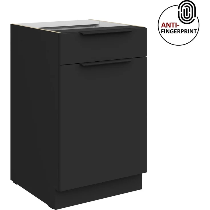 Küchen Unterschrank 50 cm Küche ARIA Schwarz ultra matt + Schwarz matt, hochwertige Fronten mit Anti Fingerprint Beschichtung Küchenzeile Küchenblock – Bild 7
