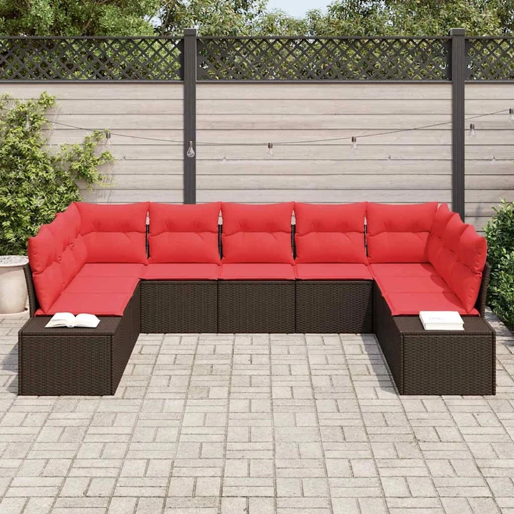 vidaXL Gartensofa-set 9 stk. 8-Sitzer Braun und Rot 3355893 – Bild 3