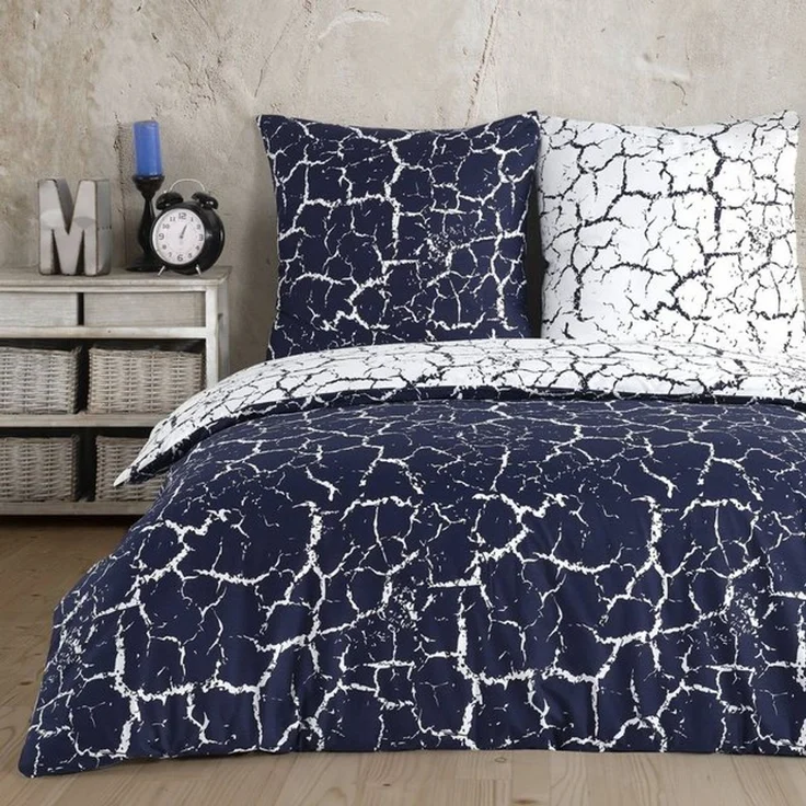 Buymax Bettwäsche, Renforce: 100% Baumwolle, 2 teilig, 155x220 cm, mit Reißverschluss, Muster Marmor, Royal-Blau, Weiß – Bild 4